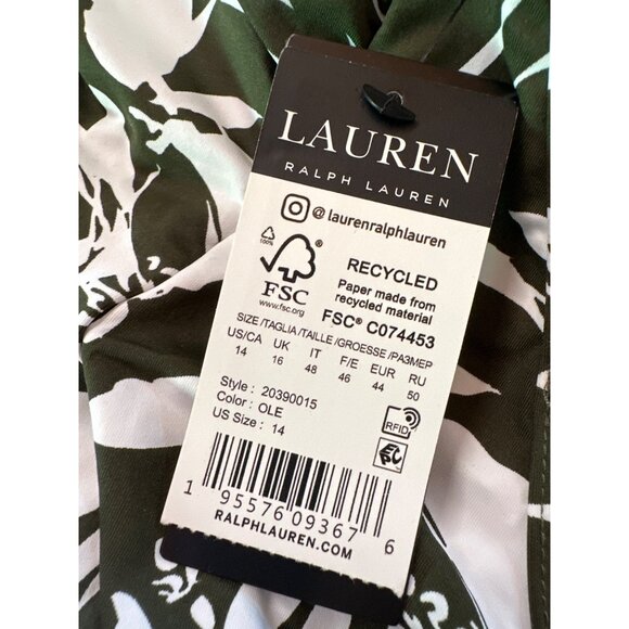 Ralph Lauren Womens Tropic Monotone High-Neck Swimsuit Halter Olive/White Sz 14 - Picture 7 of 10